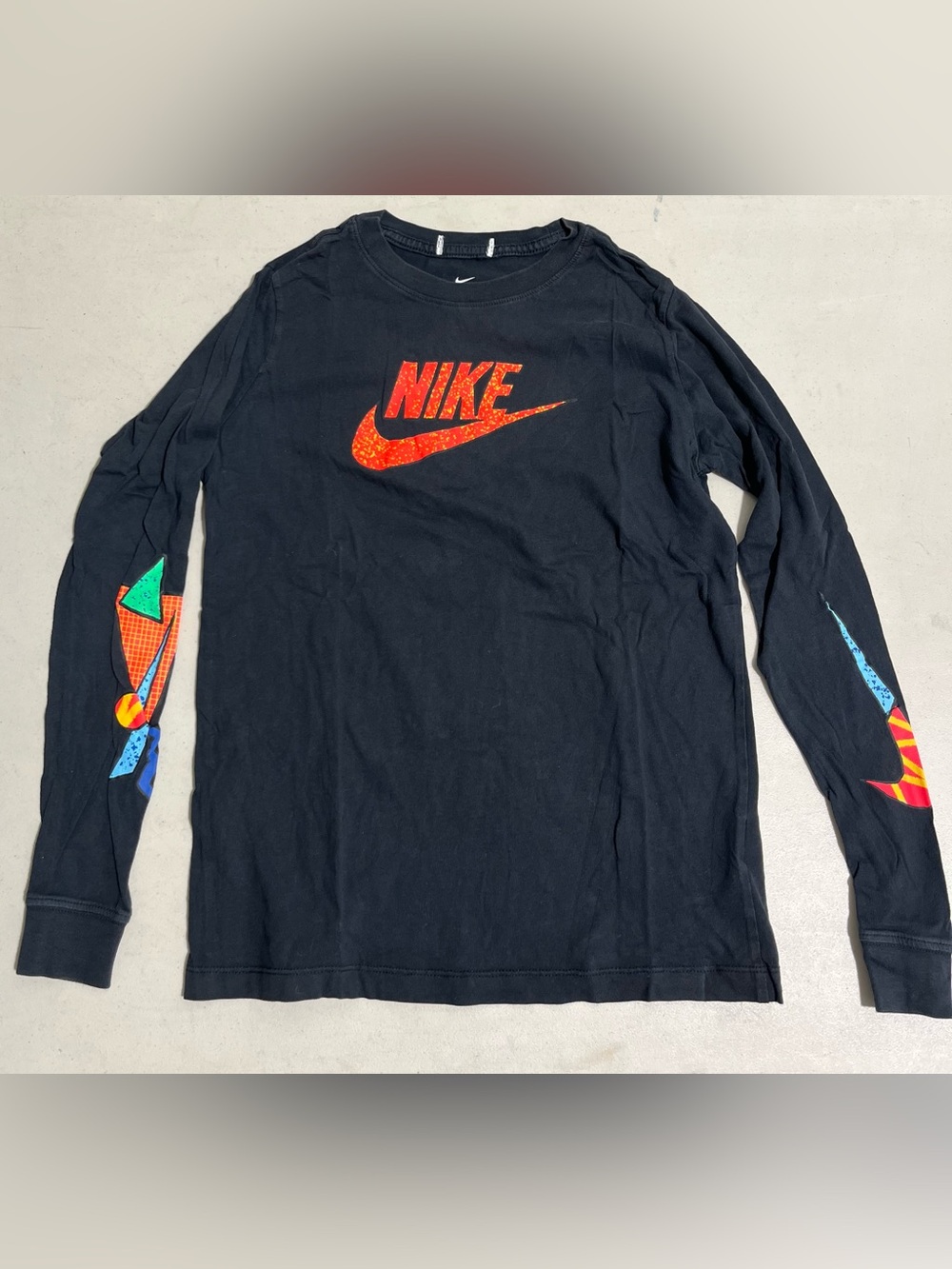 Nike Black Long-Sleeve Shirt with Red Speckled Logo